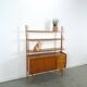 Meuble mural scandinave en teck avec étagères, tiroir et bureau