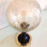 Structured amber glass globe lamp on black and brass base by Solken Leuchten/ 60s-70s