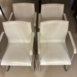 1 lot of 4 white leather office chairs