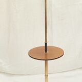 Gilded brass floor lamp with lampshade and wooden tablet around the years 50-60 dimension -H-164-