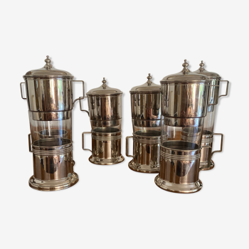 6 tasses à café métal chromé avec filtres