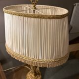 1960s Louis XV/rockery style bronze lamp with original pleated lampshade
