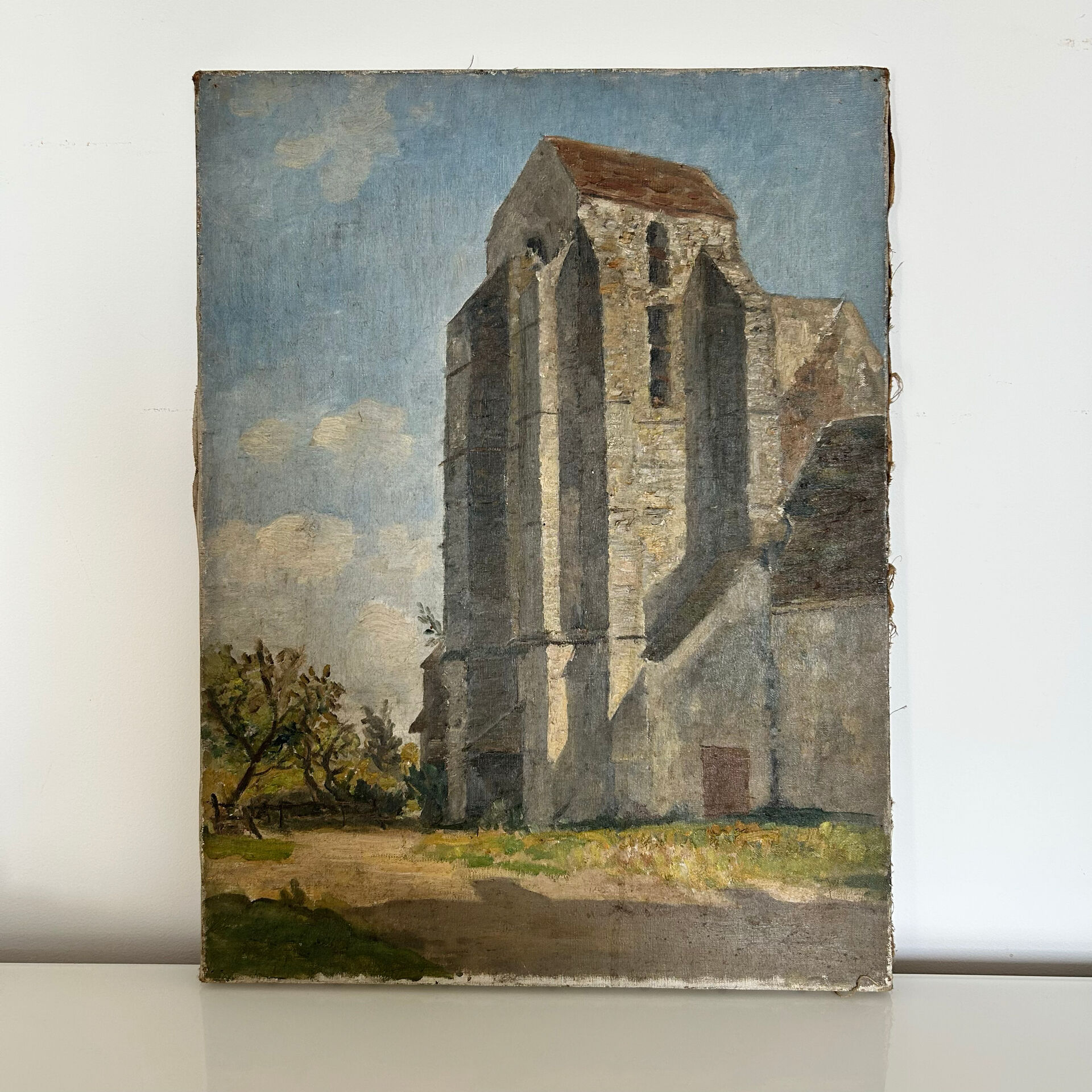 Old painting The country church