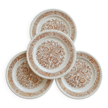 4 vintage floral dessert plates – Codec – Rustic brown decor