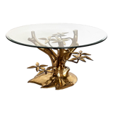 Coffee table in tree shape in full brass and cut glass, 1970s