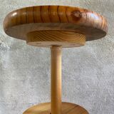 Vintage tripod workshop stool in pitchpin with height-adjustable screws
