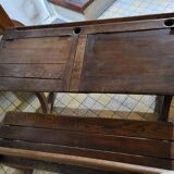 Ancien bureau pupitre d'écolier vintage en bois deux places