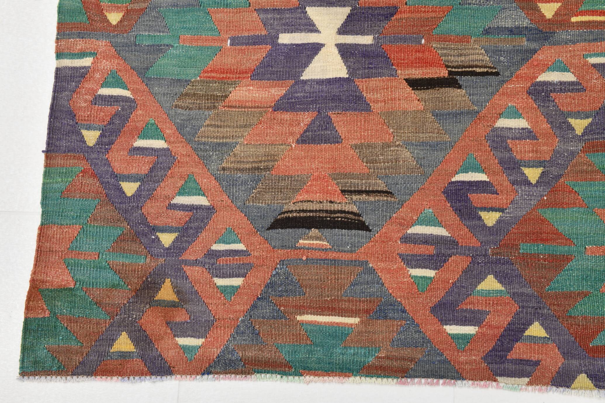 6x10 Green & Purple Vintage Kilim Rug, Modern Oushak Rug, 181x291Cm