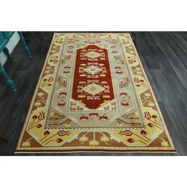 1970s Vintage Turkish Oushak Handmade Wool Cotton Beige Area Rug 155x233