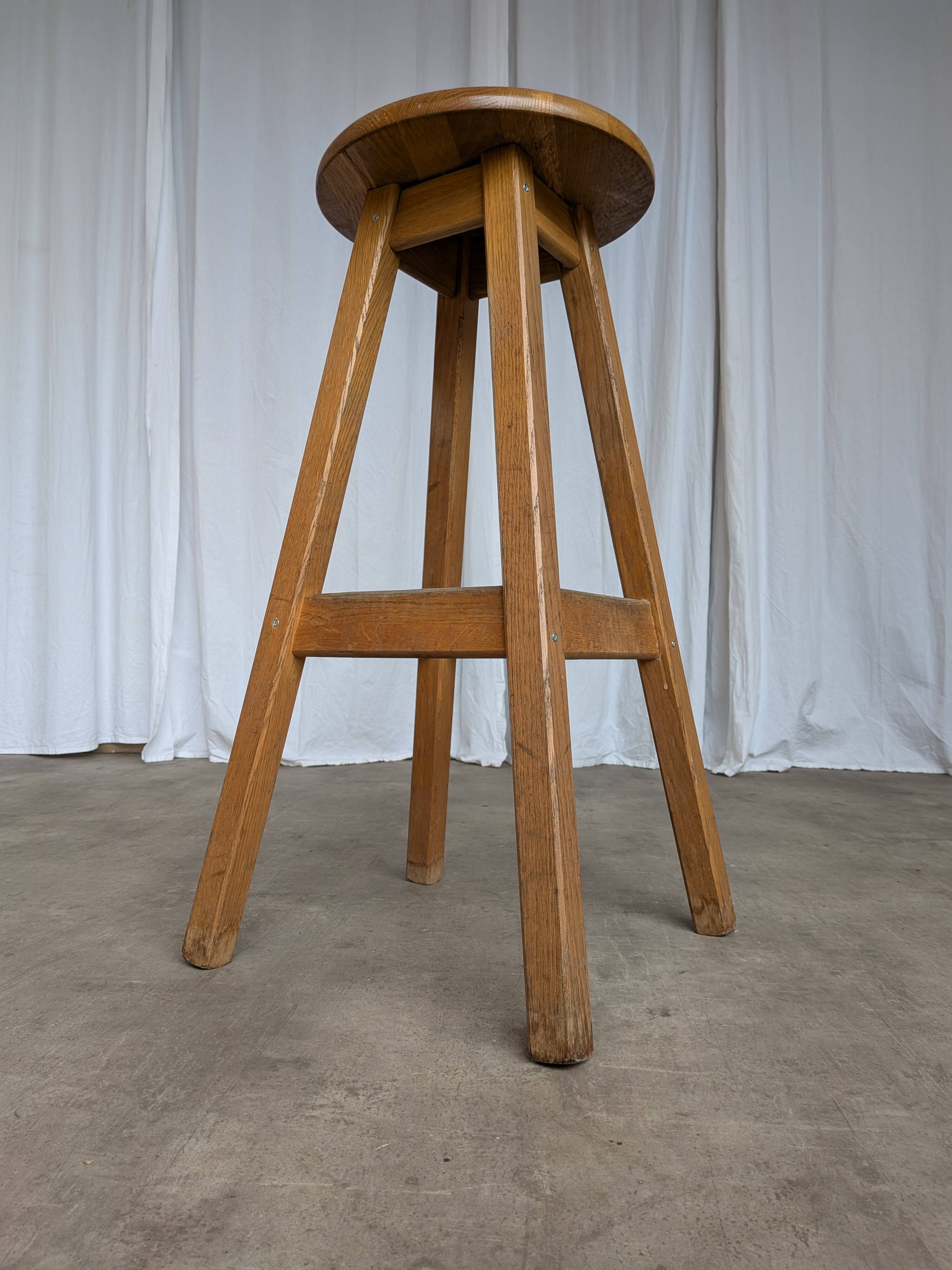 Vintage Oak Bar Stool: 1980s Yugoslavian Industrial High Chair