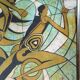 Neo-Cubist painting signed, ink on fabric, framed 1993