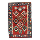 Tapis Kilim vintage géométrique tribal rouge et vert 5x9, 170x267 cm