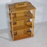 Solid cherry wood rolling shelf, unique piece, 1970s