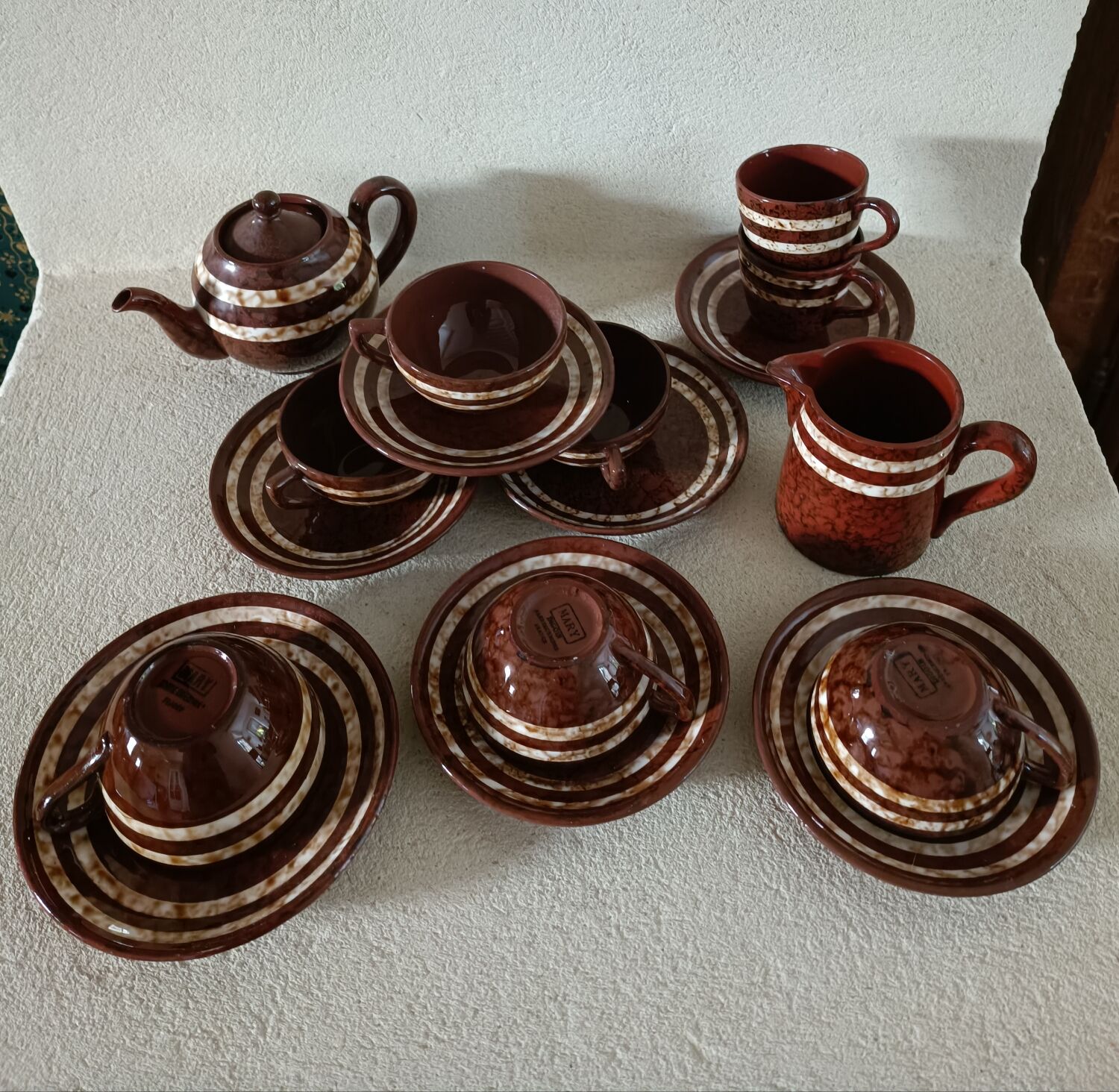 Set of 5 cups and 1 milk jug Mary Sarreguemines