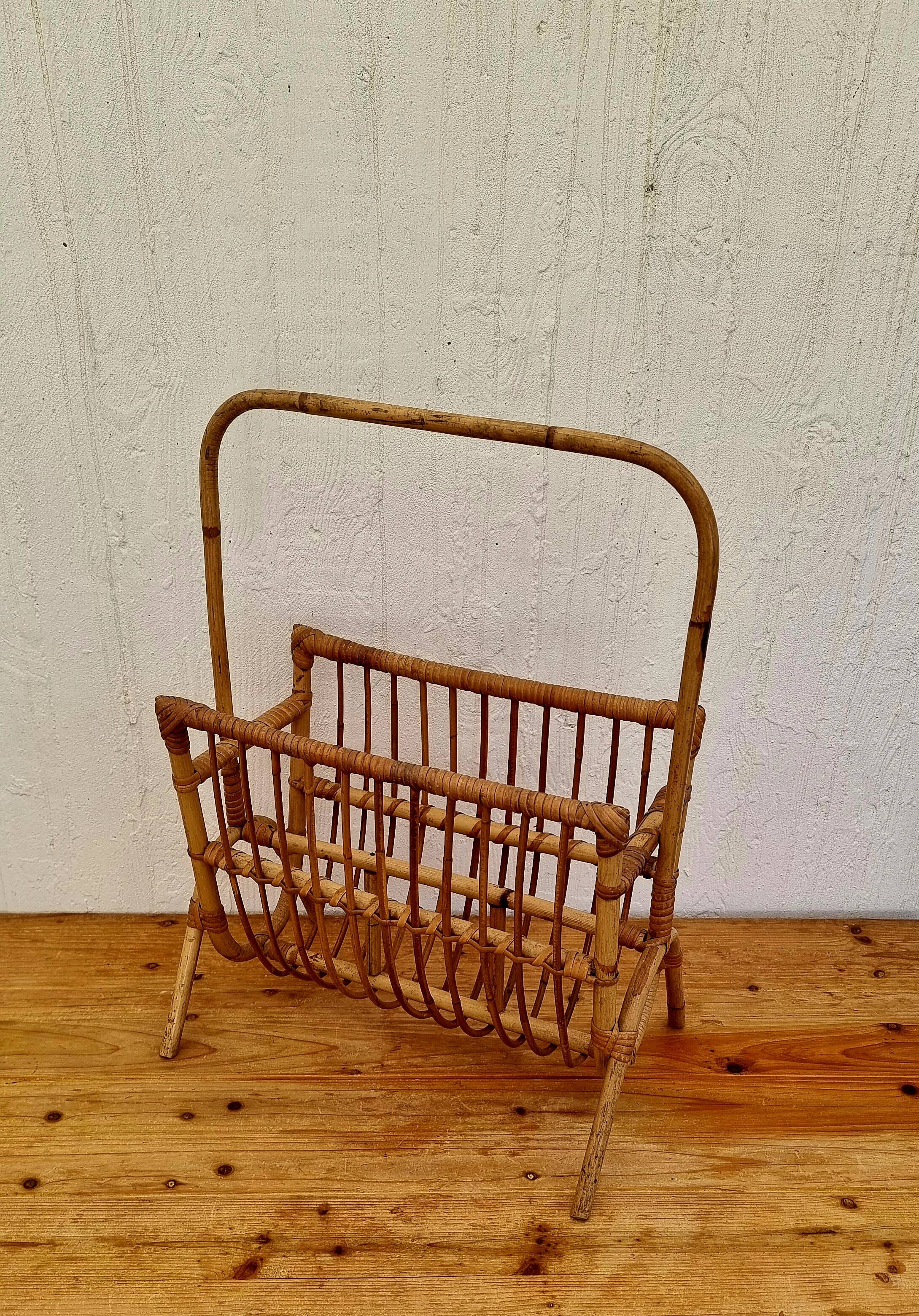 Vintage Rattan Magazine Rack