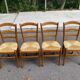 Lot de 4 chaises campagnard bois massif paillées 1980