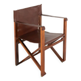 Fauteuil safari pliant en cuir marron et bois