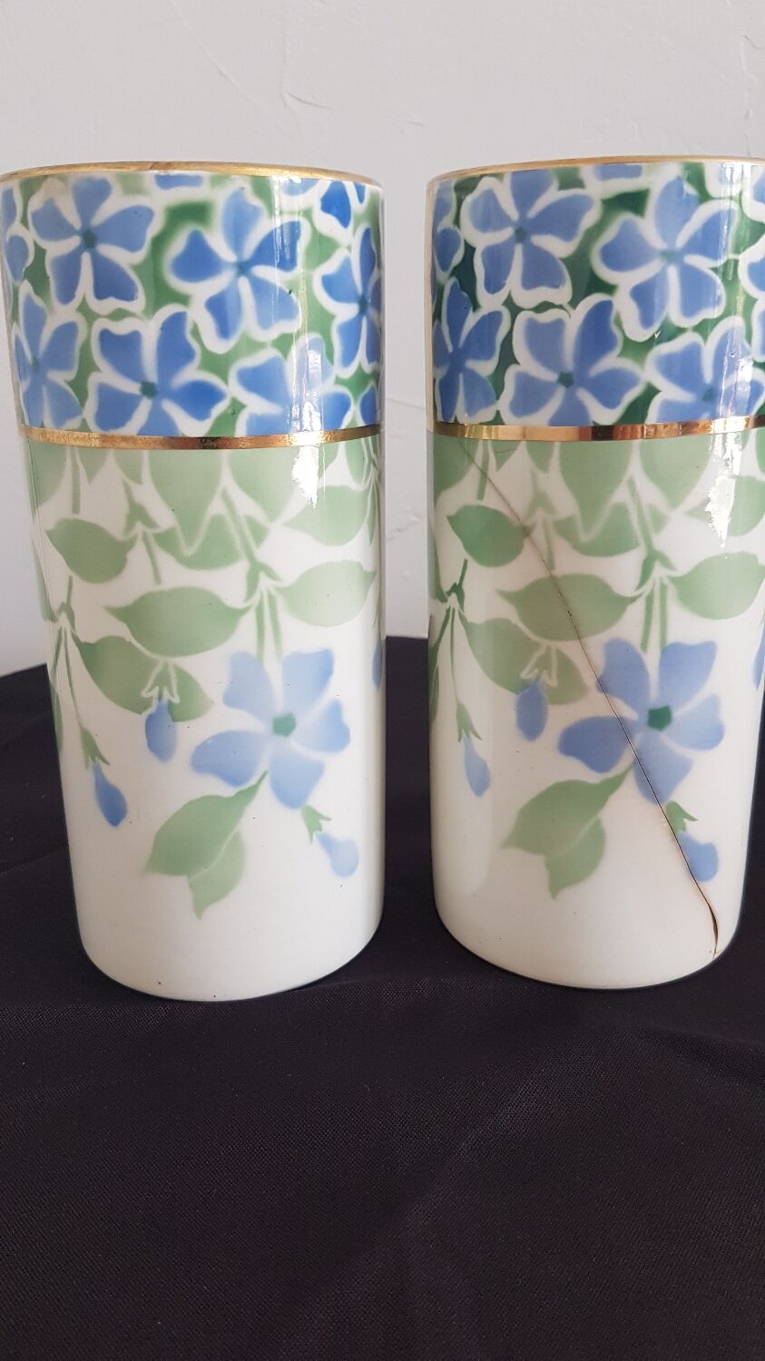 Pair of vases earthenware Keller Guérin Lunéville Periwinkle model