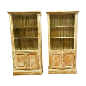 Pair of store windows in patinated fir