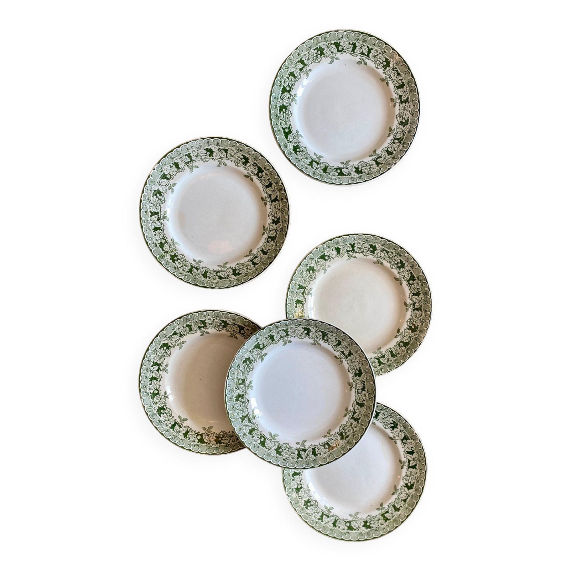 Set of 6 old plates in iron earth, model Murier de Saint Amand