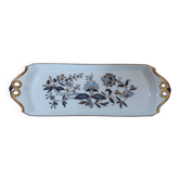 Plateau rectangulaire Victoria, porcelaine décor peint à la main bleu et or