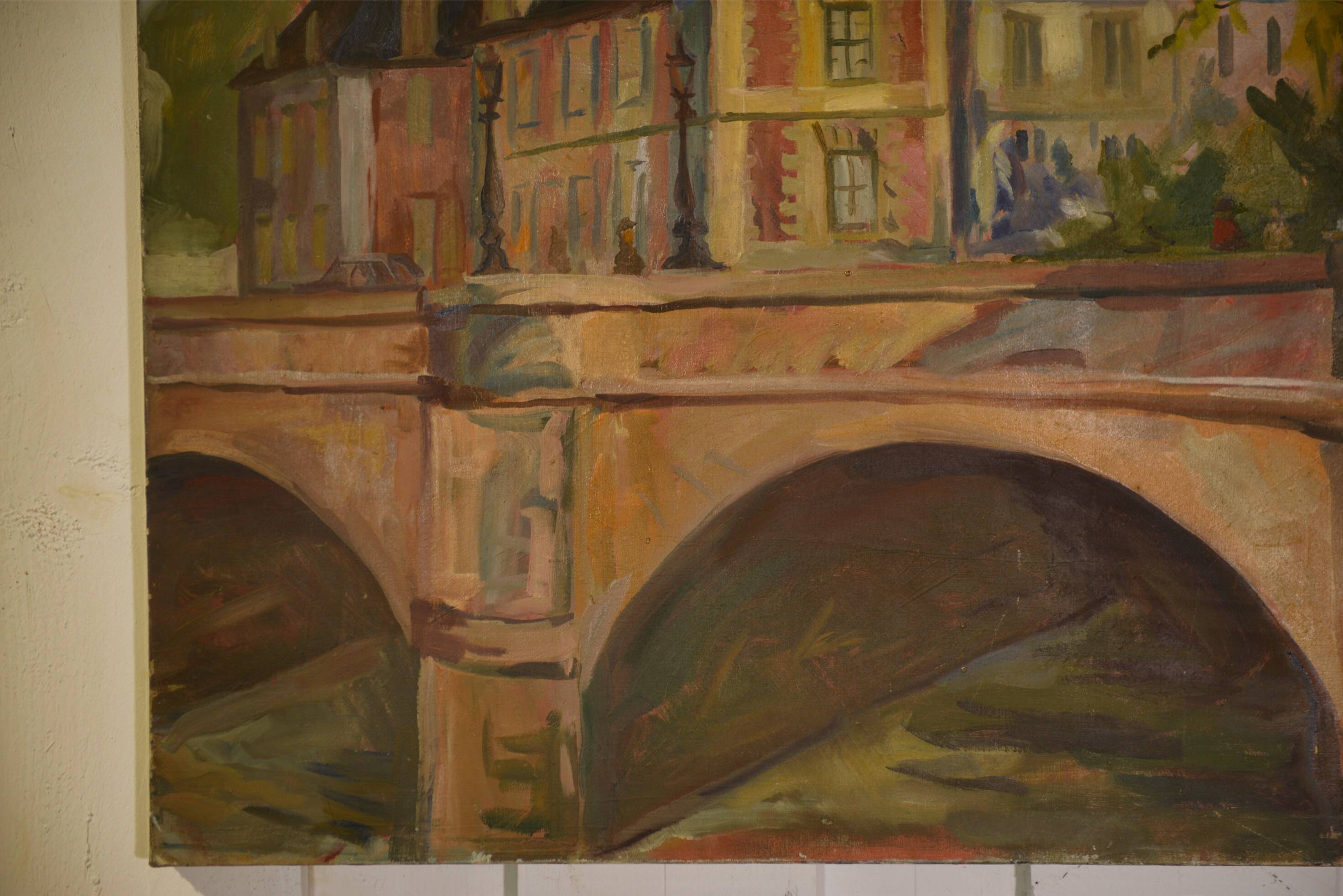 Oil painting on canvas in post-impressionist figurative style, Canal Poirot, 20th century 1980.