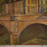 Oil painting on canvas in post-impressionist figurative style, Canal Poirot, 20th century 1980.