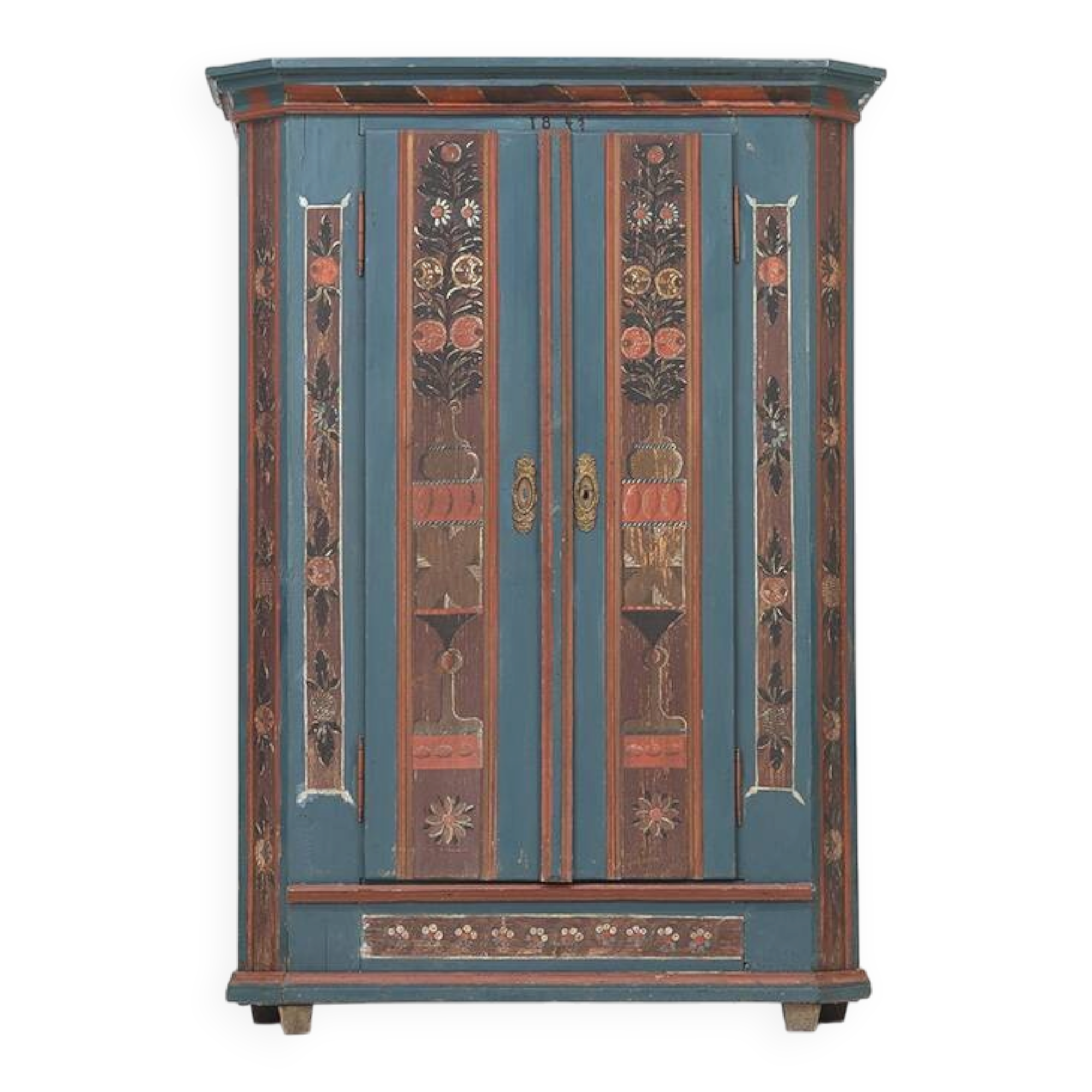 Rustic Farmhouse Folk Art Painted Bridal Cabinet from 1841
