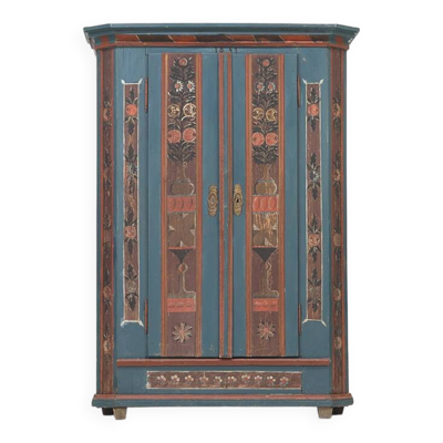 Armoire de mariée rustique peinte, art populaire de ferme, 1841