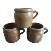 Lot of antique rustic stoneware pots, old French stoneware pots