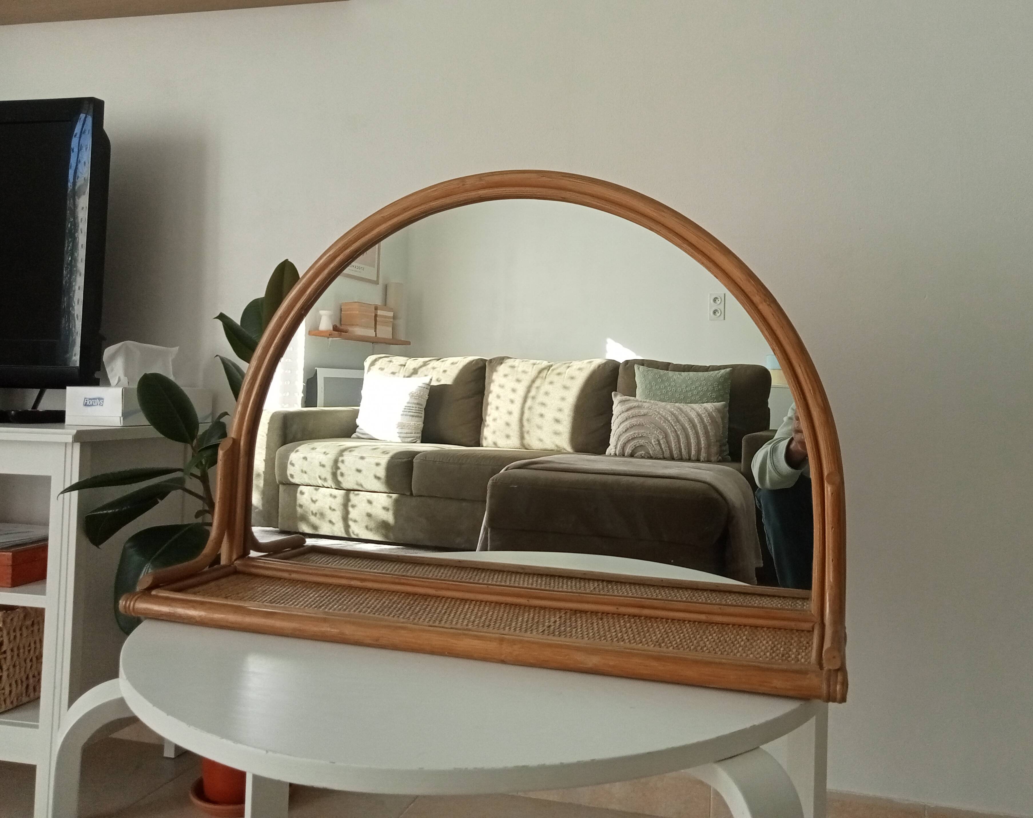 Miroir tablette vintage en rotin