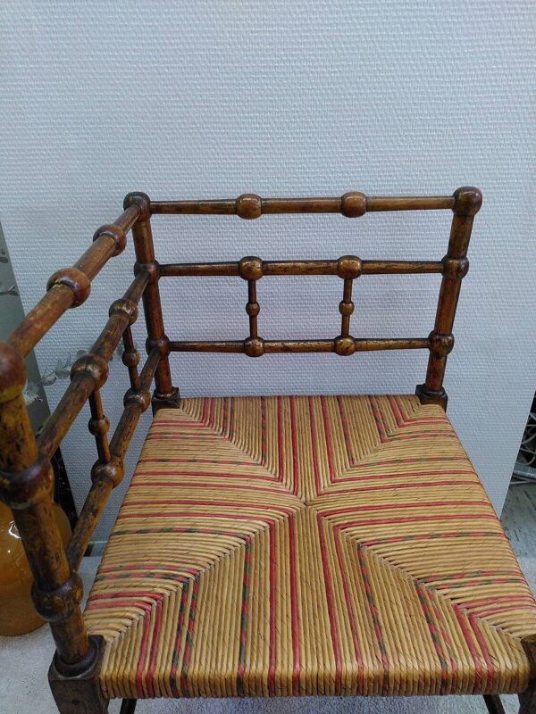 Chaise d'angle bois et paille