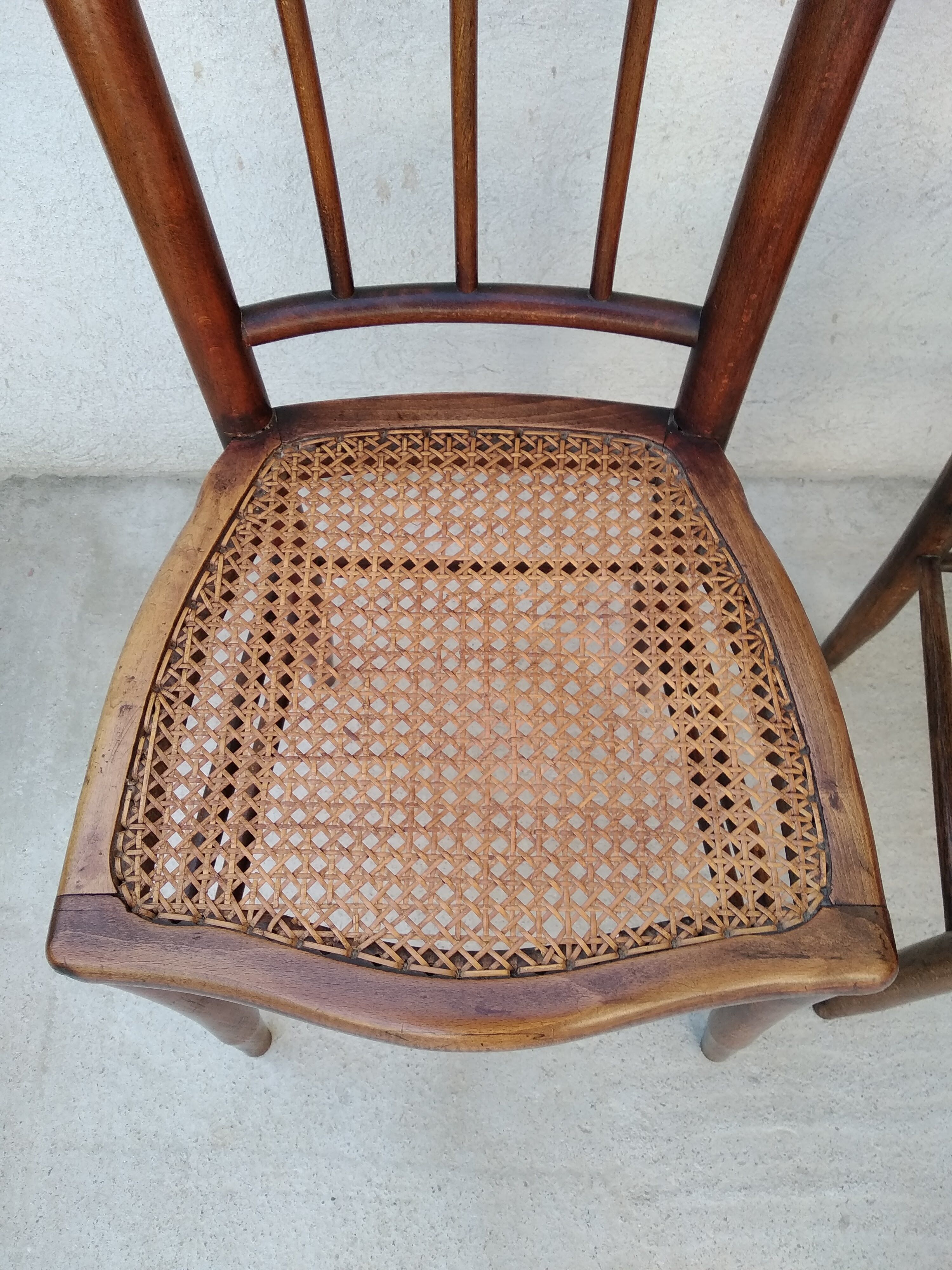 Set of 4 antique bistro chairs canned seats