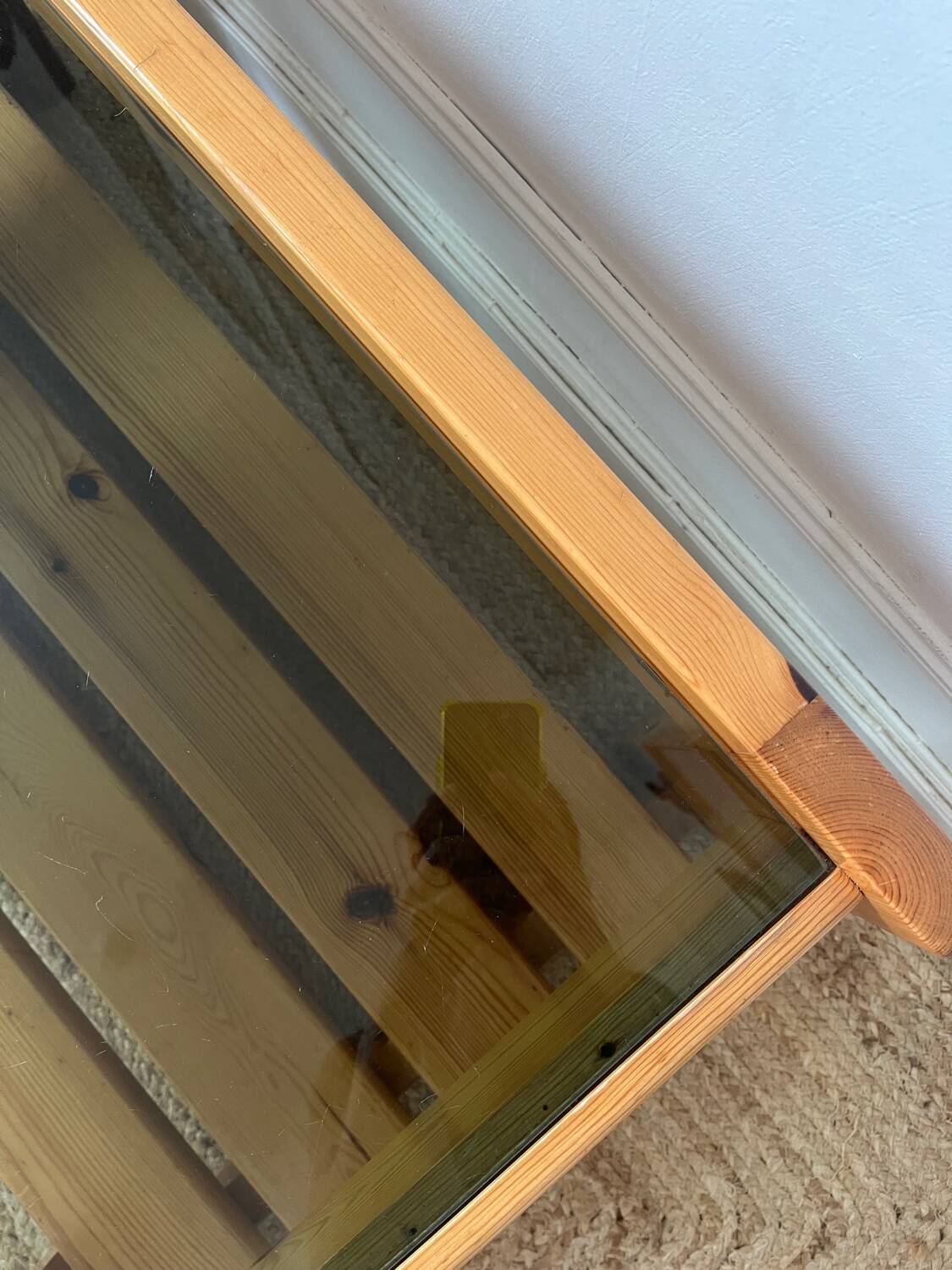 Vintage pine and glass coffee table