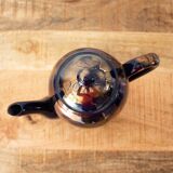 Shiny Blue Gold Ceramic Tall Teapot, Oily Splatter Pattern