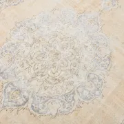 Turkish Pale Yellow & Pale Blue Vintage Rug, Oriental Pattern Wool Carpet