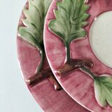 Two vintage leaf barbotine plates