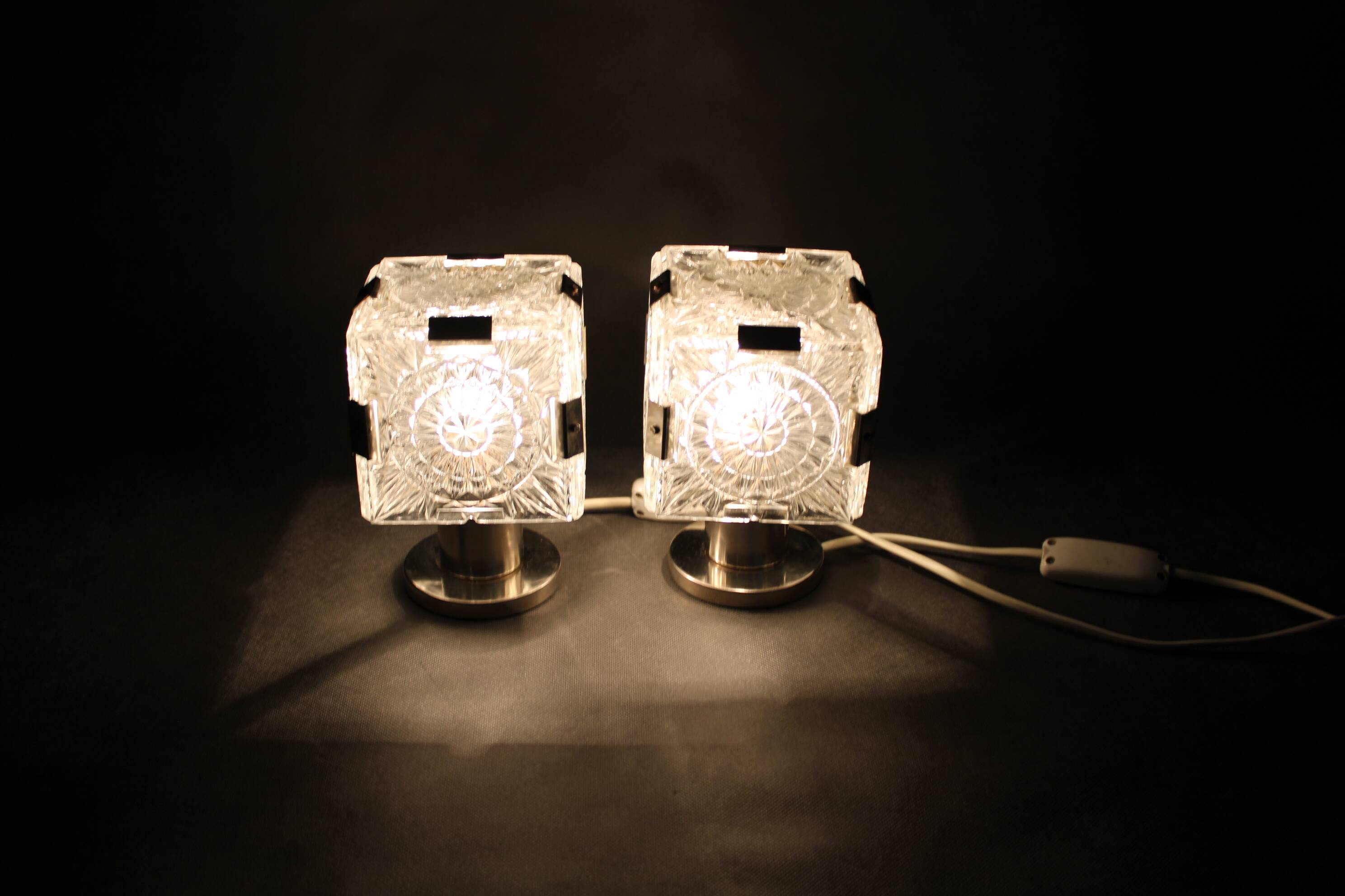 1970s Pair of Glass Table Lamps by Kamenicky Senov, Czechoslovakia