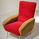 Red and mustard yellow fabric armchair in 1970s style