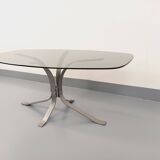 Vintage Rounded Rectangular Oval Coffee Table in Glass and Chromed Metal from the 70s