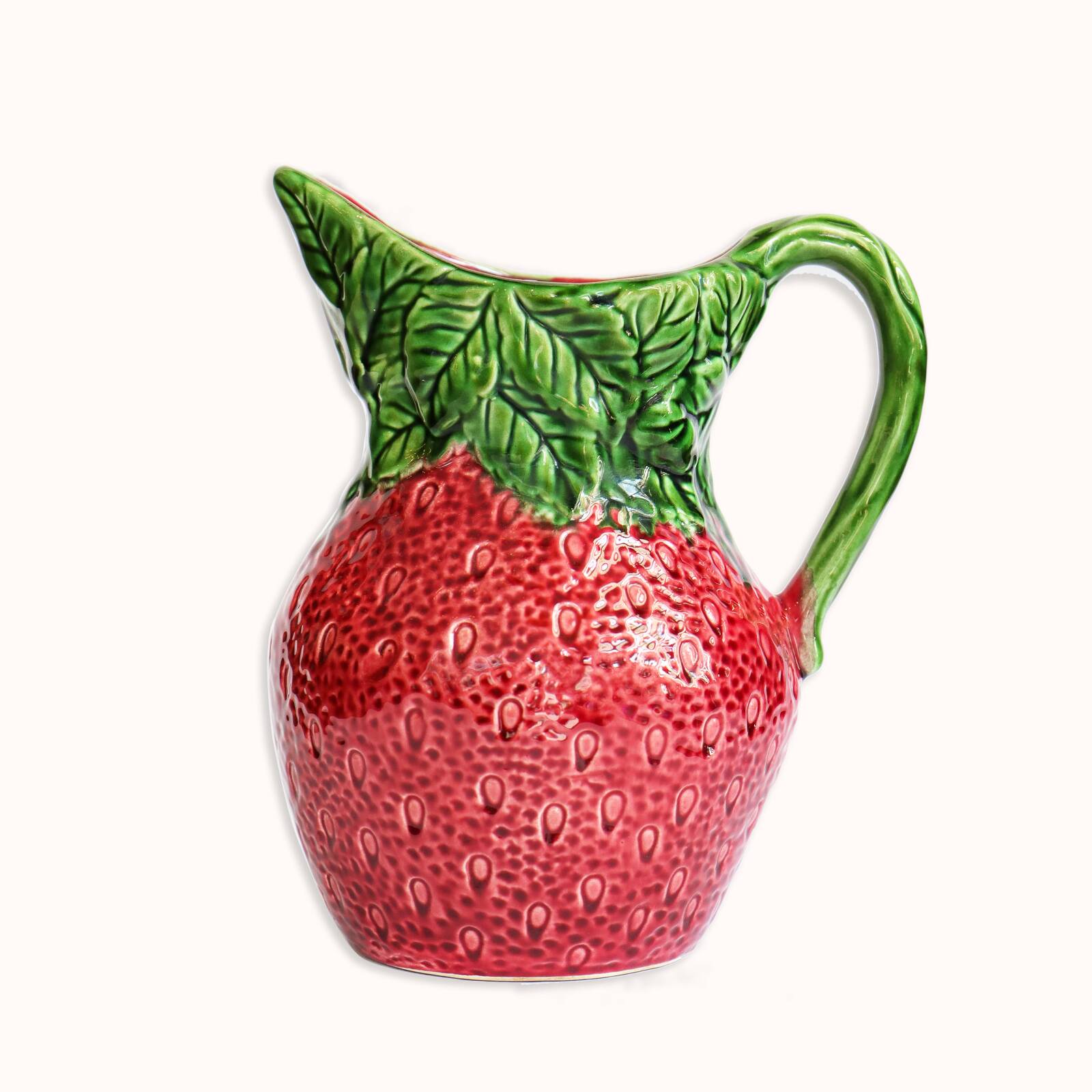 Large Vintage Italian Majolica Ceramic Strawberry-Shaped Pitcher or Jug