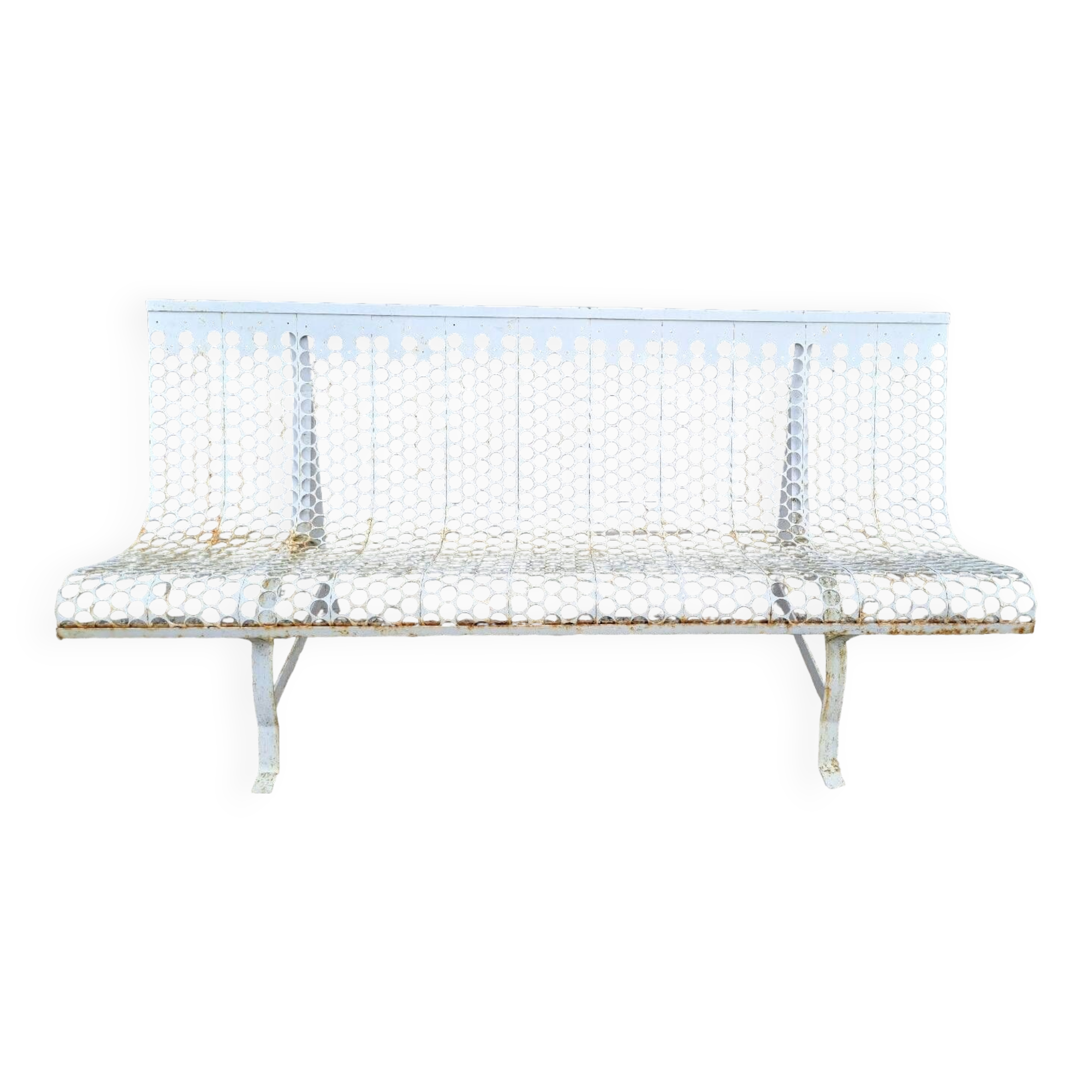 Garden bench in iron and perforated sheet metal