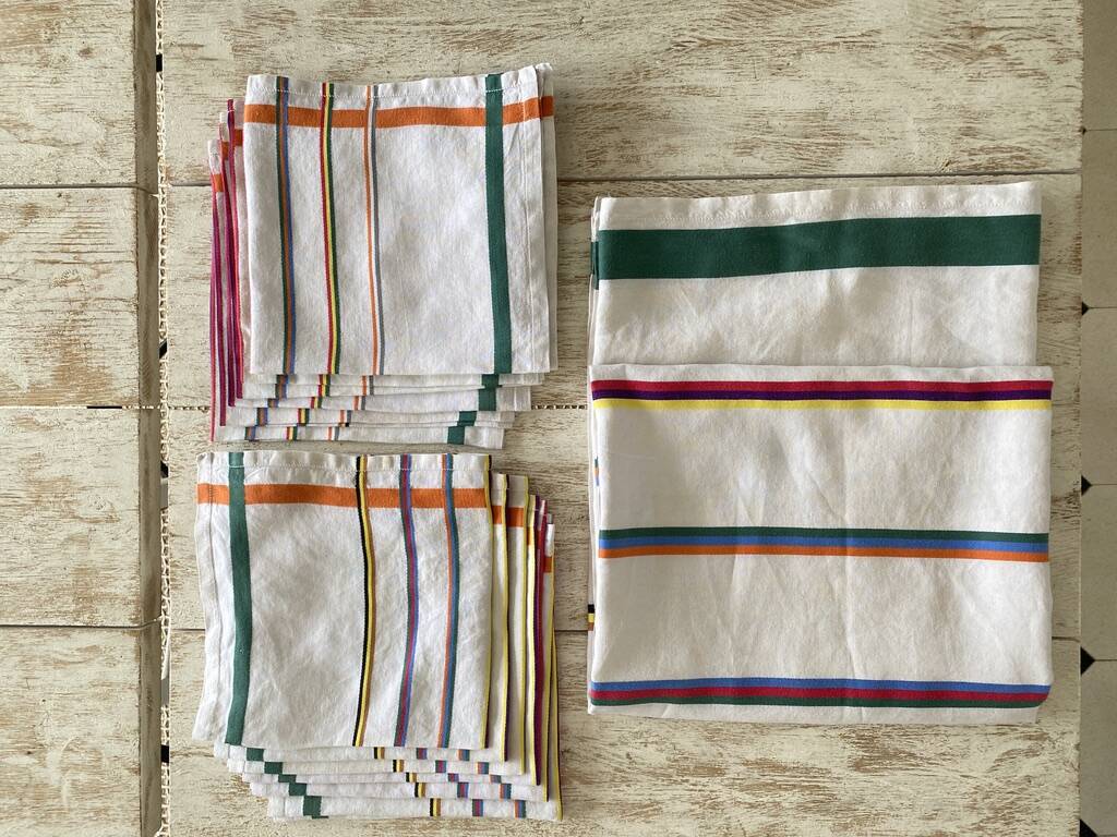 Nappe "style basque" et ses 12 serviettes - 220x146 cm - métis lin/coton