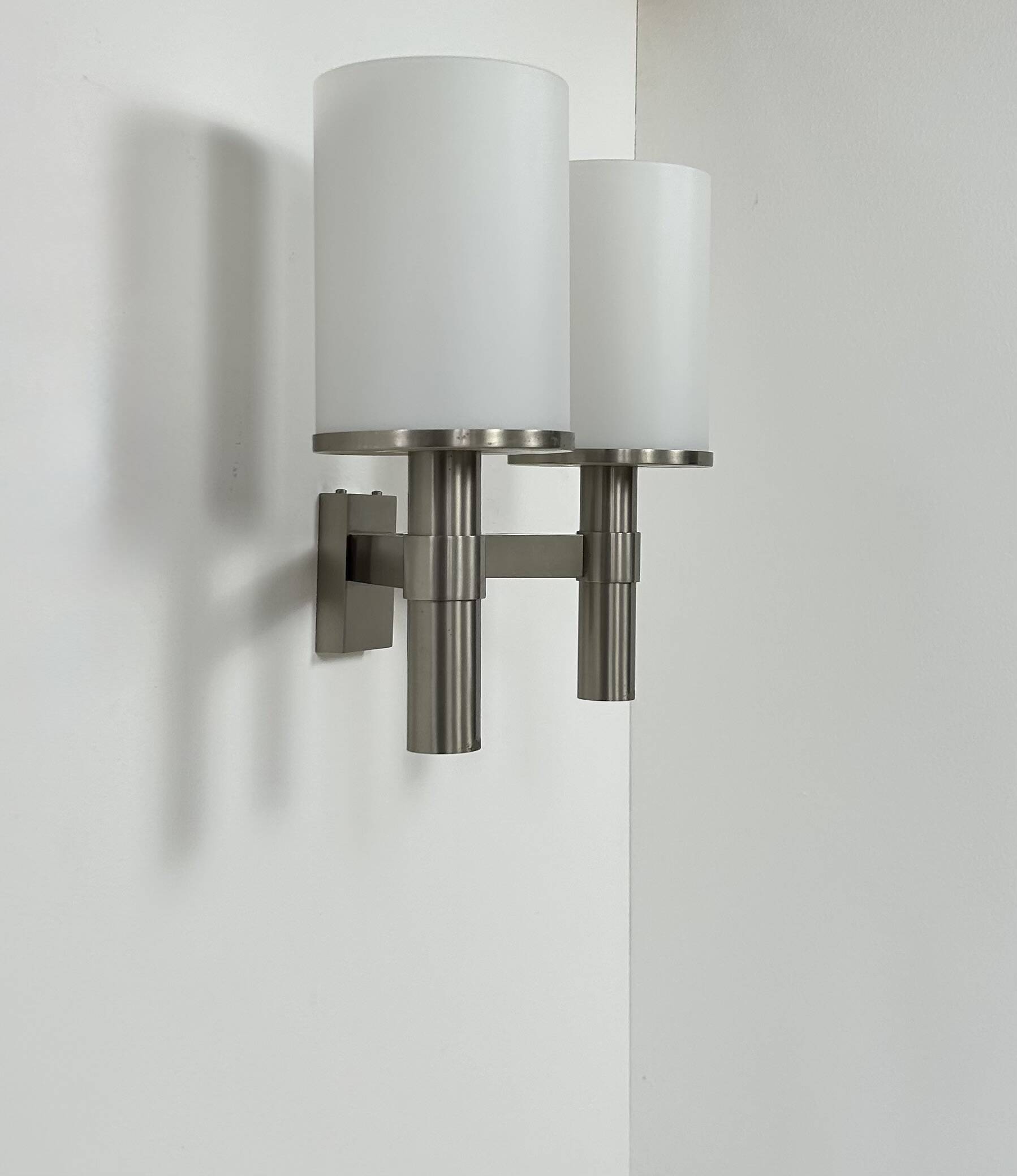 Perzel double wall light model 1141, metal and opaline, France, 1960.