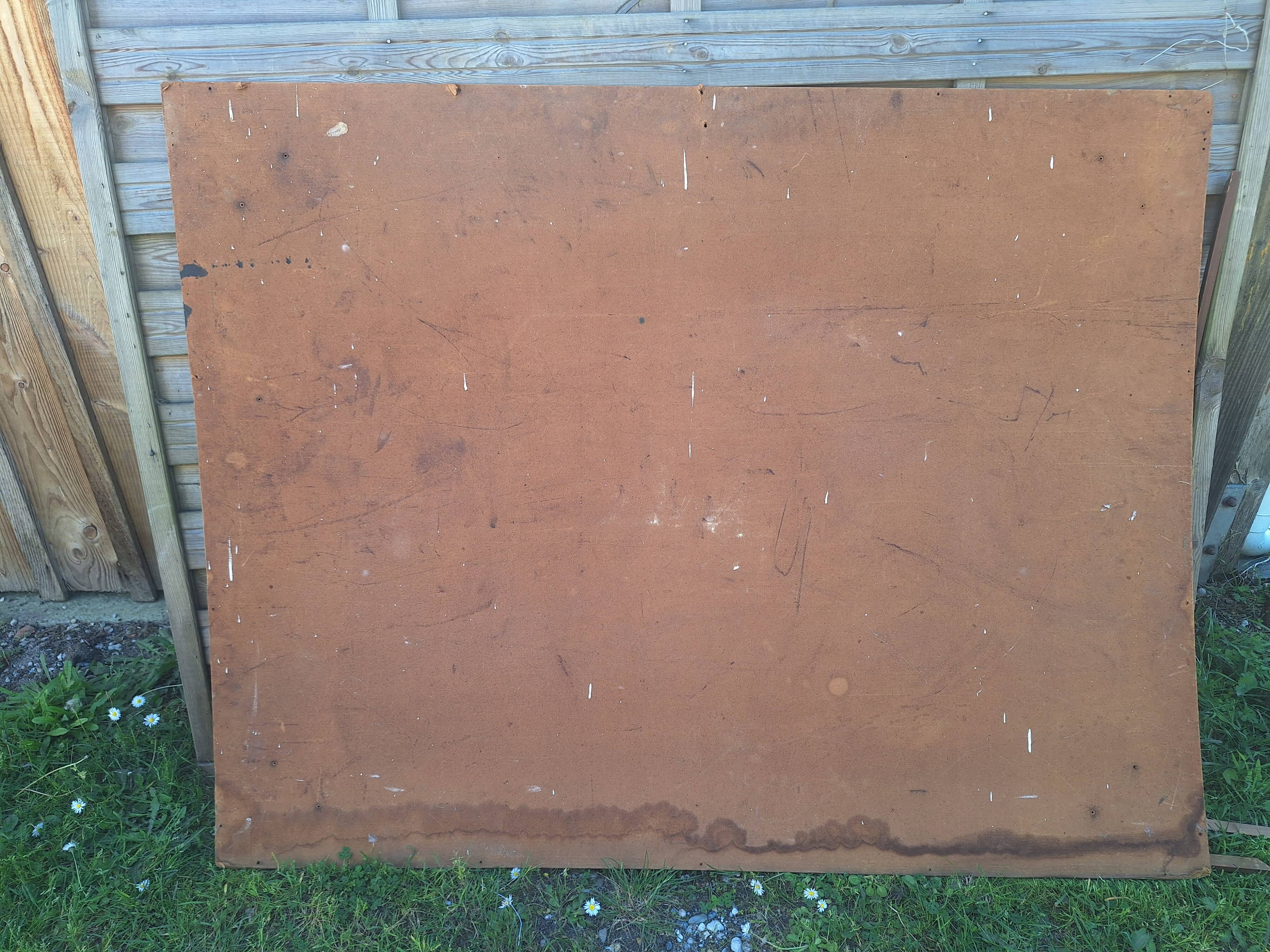 Very Large Oil on Panel Hurdy-Gurdy Player Corrèze Auvergne