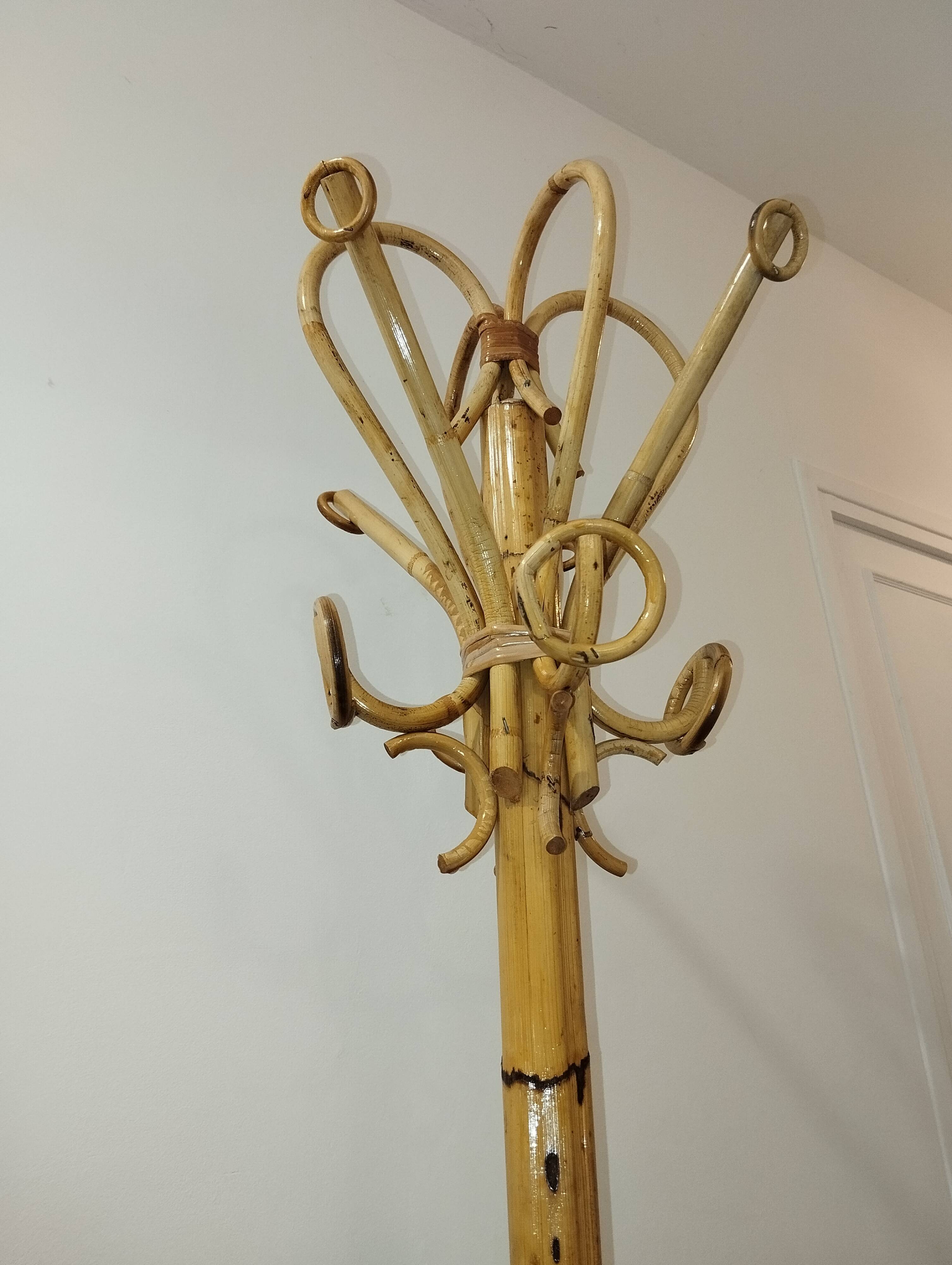 Vintage bamboo coat rack in the style of Franco Albini.