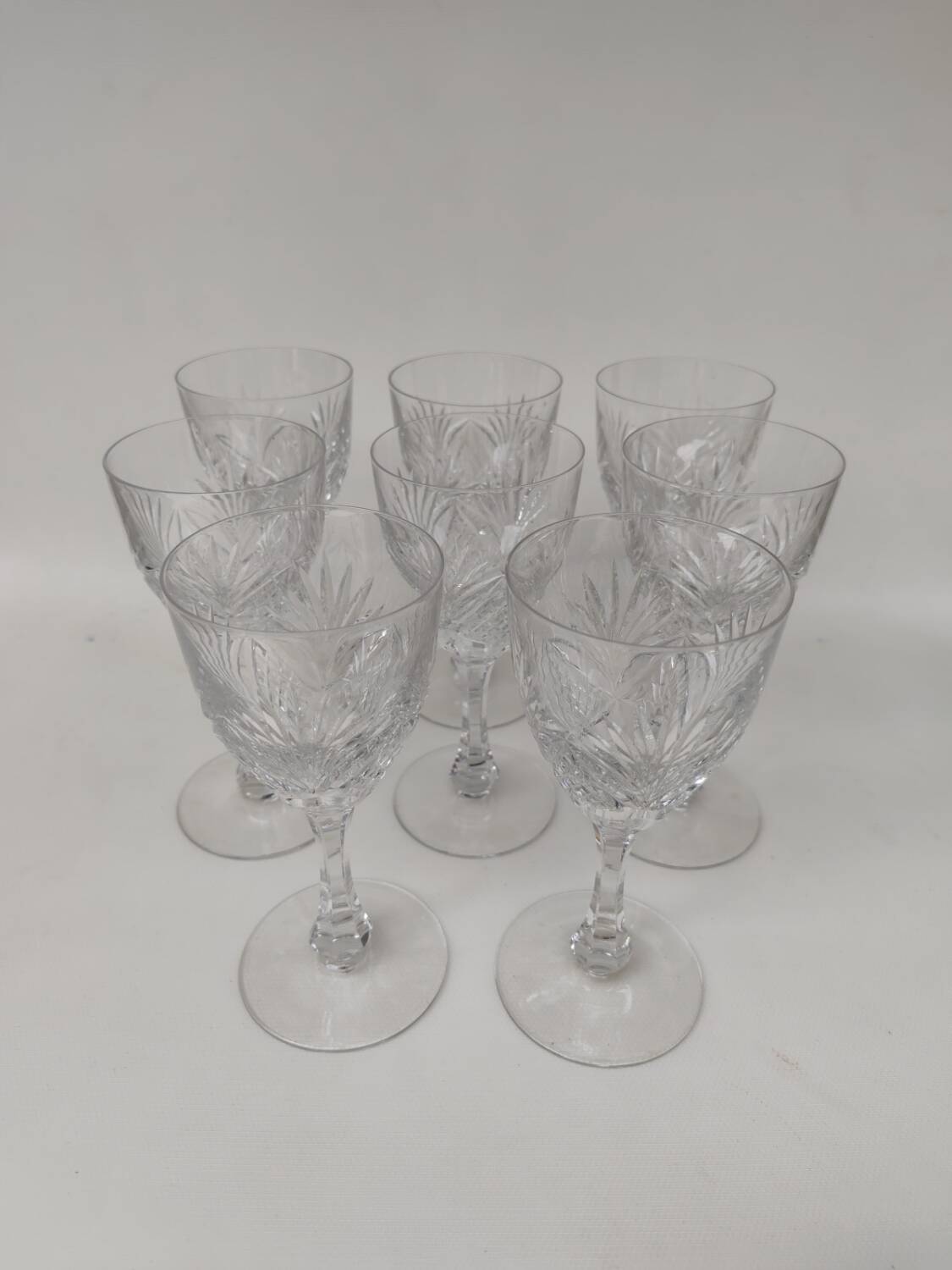 8 large Saint Louis crystal glasses, Moselle model. 1930s.