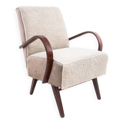 Fauteuil Art Déco beige bouclé, République tchèque