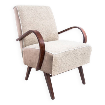 Fauteuil Art Déco beige bouclé, République tchèque