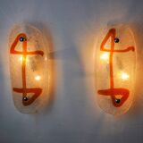 Pair of XL wall lights by Murano Mazzega in orange frosted glass Italy 1970